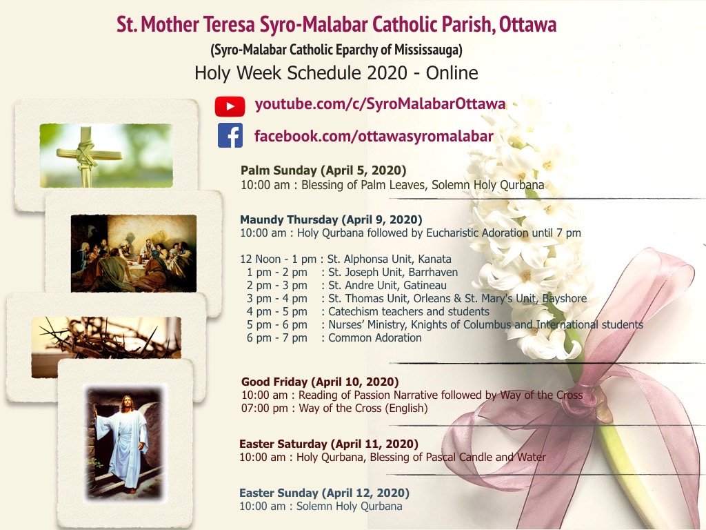 Holy Week Liturgical Celebrations Schedule St. Mother Teresa Syro